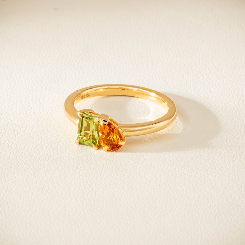 18ct Yellow Gold Peridot & Citrine Toi et Moi Ring - Ring - Walker & Hall