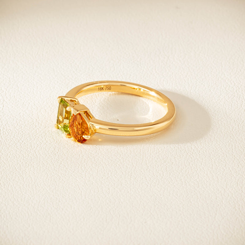 18ct Yellow Gold Peridot & Citrine Toi et Moi Ring - Ring - Walker & Hall