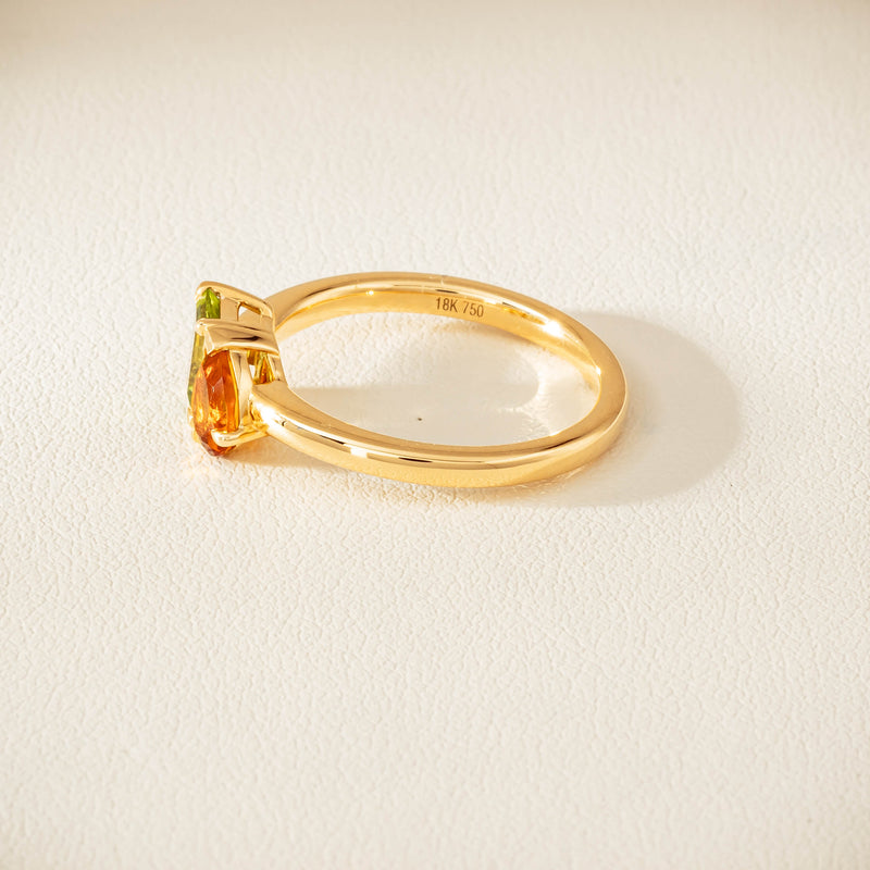 18ct Yellow Gold Peridot & Citrine Toi et Moi Ring - Ring - Walker & Hall