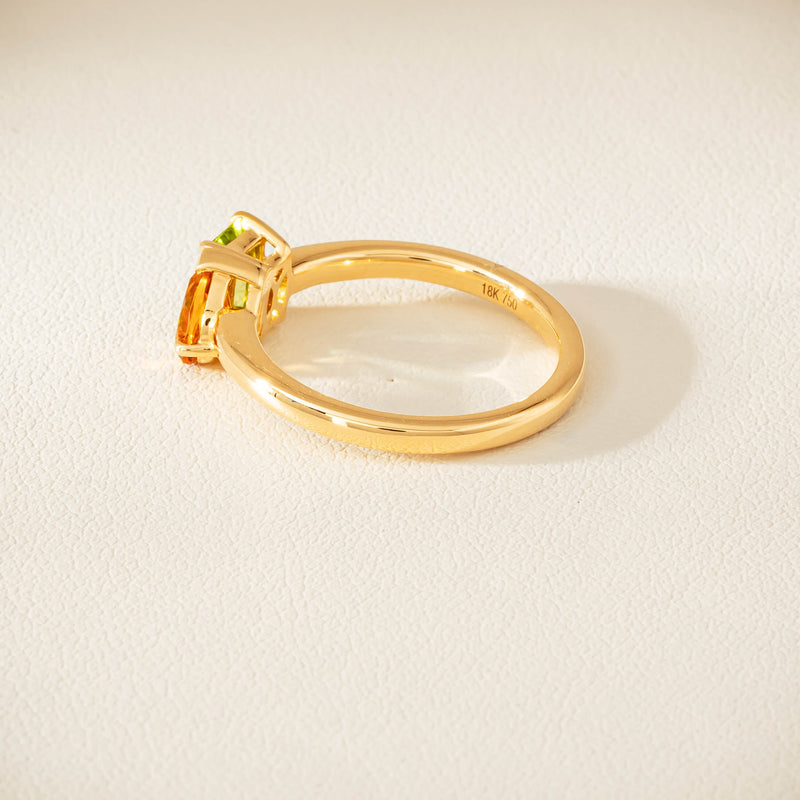 18ct Yellow Gold Peridot & Citrine Toi et Moi Ring - Ring - Walker & Hall