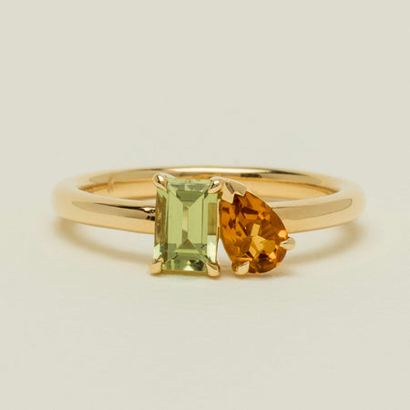 18ct Yellow Gold Peridot & Citrine Toi et Moi Ring - Ring - Walker & Hall