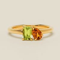 18ct Yellow Gold Peridot & Citrine Toi et Moi Ring - Ring - Walker & Hall