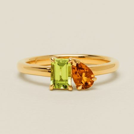 18ct Yellow Gold Peridot & Citrine Toi et Moi Ring - Ring - Walker & Hall