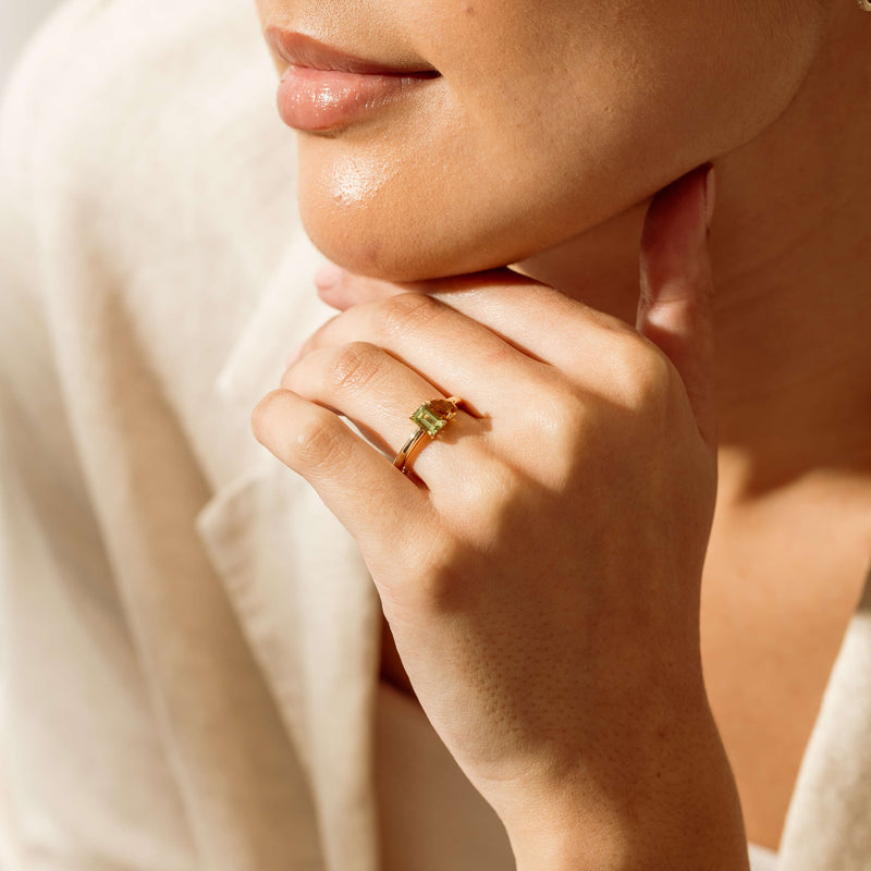 18ct Yellow Gold Peridot & Citrine Toi et Moi Ring - Ring - Walker & Hall