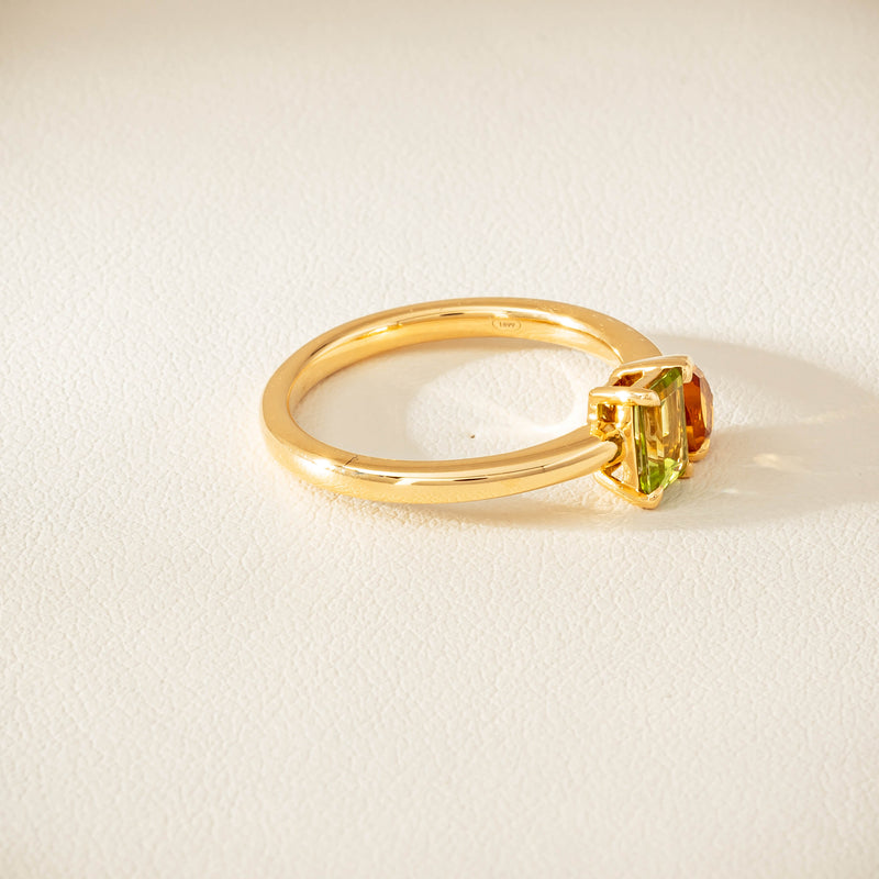 18ct Yellow Gold Peridot & Citrine Toi et Moi Ring - Ring - Walker & Hall