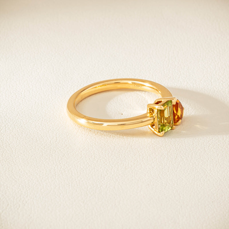 18ct Yellow Gold Peridot & Citrine Toi et Moi Ring - Ring - Walker & Hall