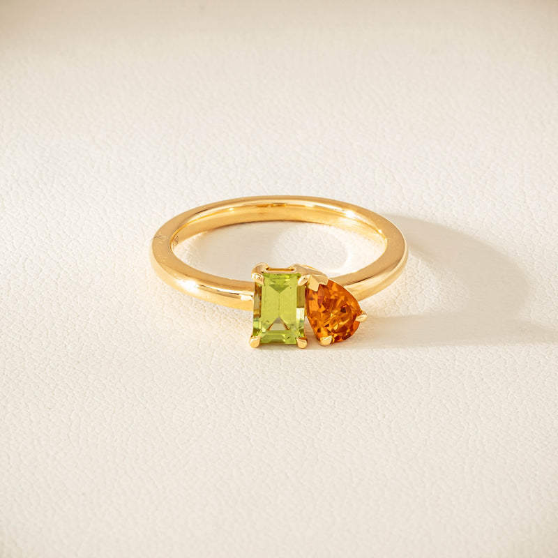 18ct Yellow Gold Peridot & Citrine Toi et Moi Ring - Ring - Walker & Hall