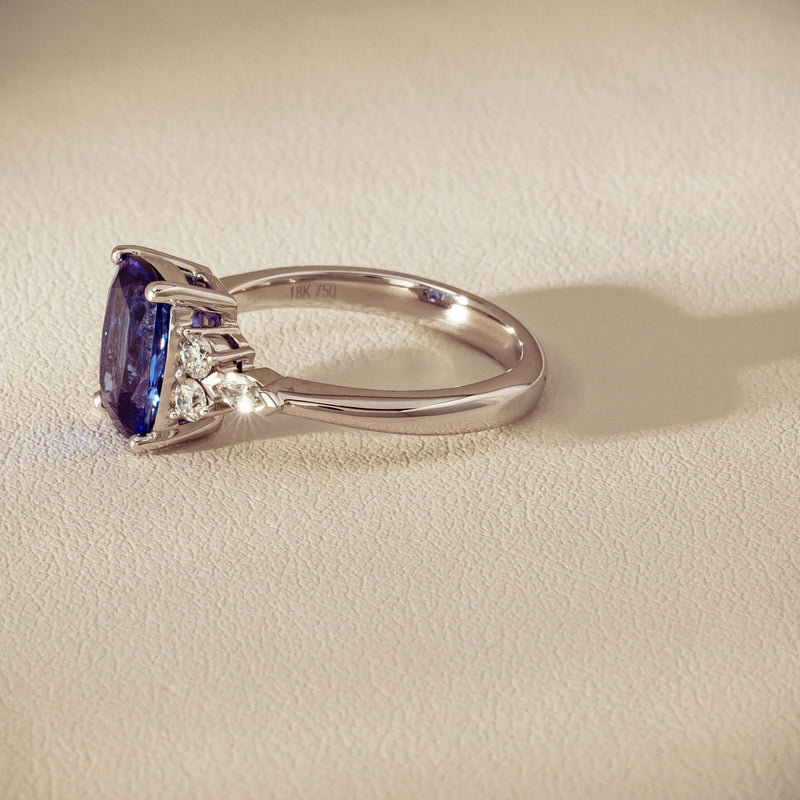 18ct White Gold 2.57ct Tanzanite & Diamond Oriana Ring - Ring - Walker & Hall