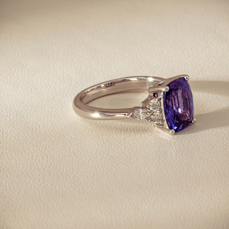 18ct White Gold 2.57ct Tanzanite & Diamond Oriana Ring - Ring - Walker & Hall