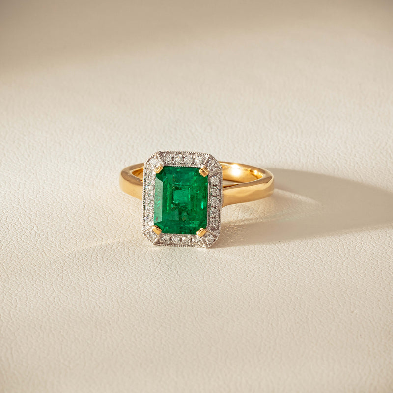 18ct Yellow Gold 2.67ct Emerald & Diamond Empire Ring - Ring - Walker & Hall