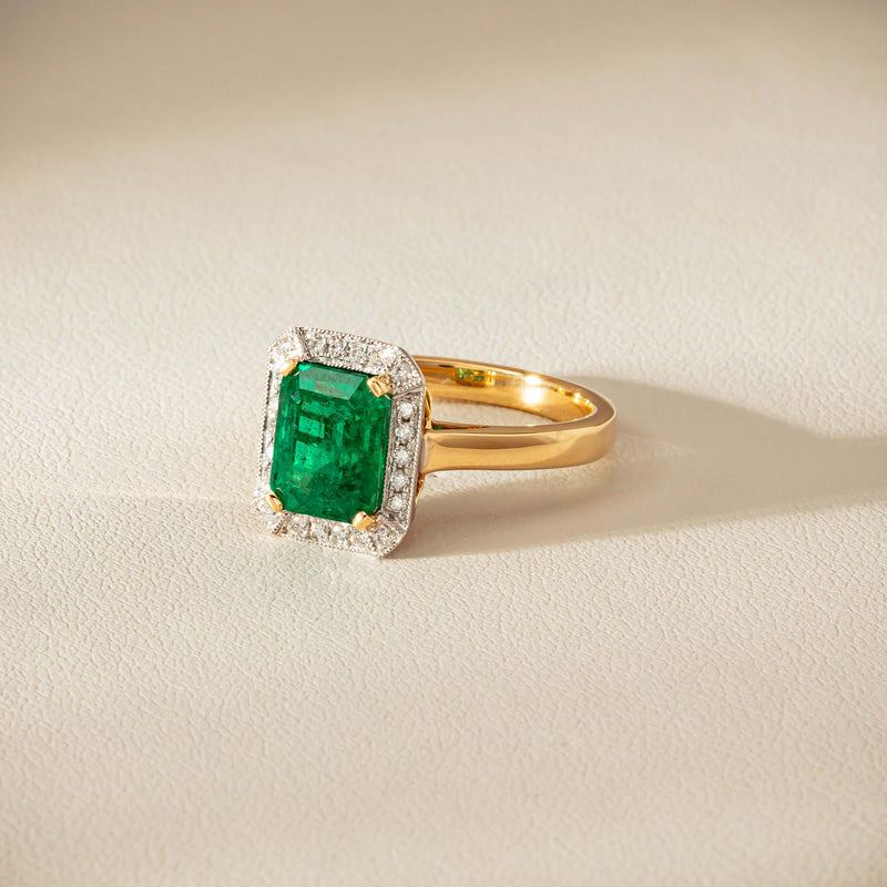 18ct Yellow Gold 2.67ct Emerald & Diamond Empire Ring - Ring - Walker & Hall