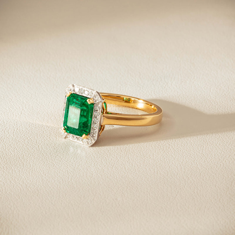 18ct Yellow Gold 2.67ct Emerald & Diamond Empire Ring - Ring - Walker & Hall