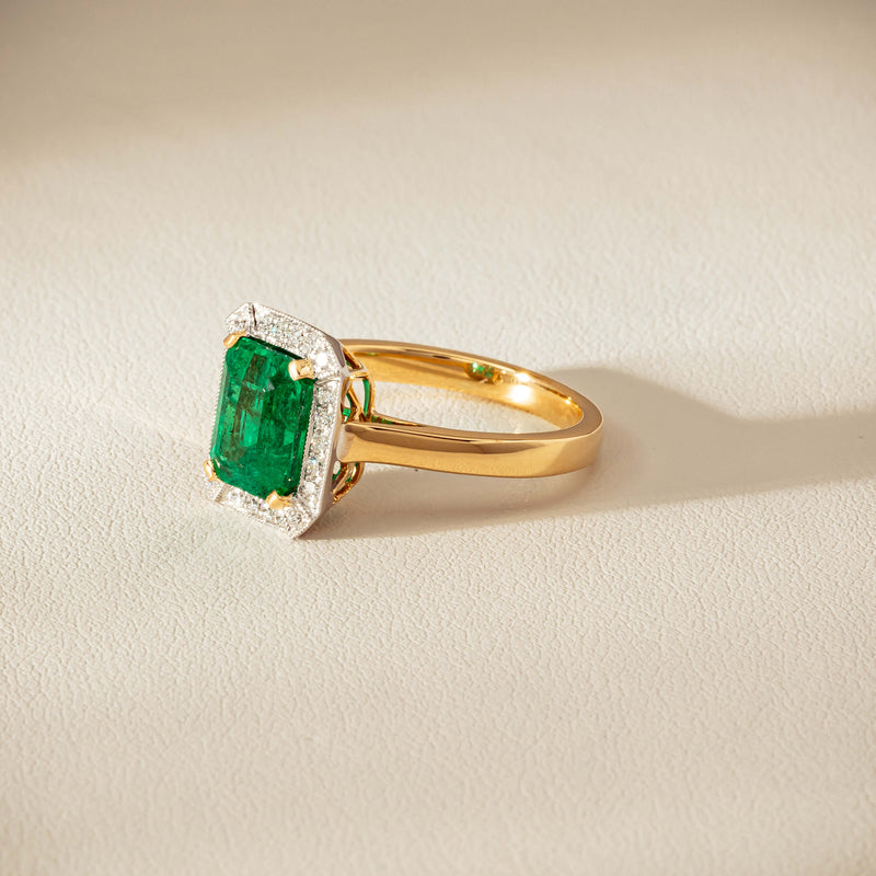 18ct Yellow Gold 2.67ct Emerald & Diamond Empire Ring - Ring - Walker & Hall