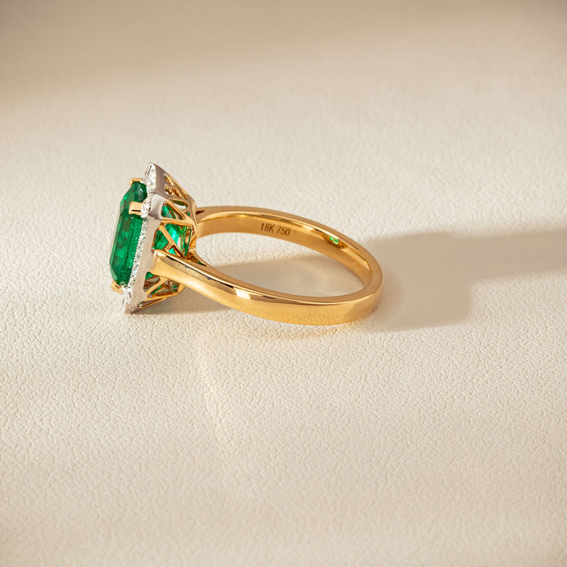 18ct Yellow Gold 2.67ct Emerald & Diamond Empire Ring - Ring - Walker & Hall