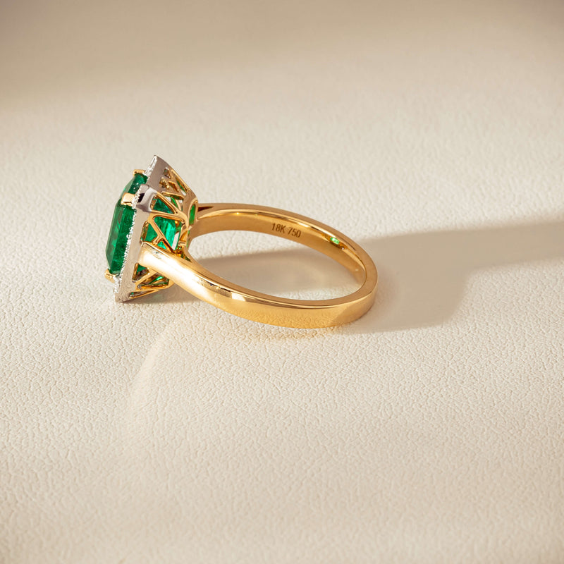 18ct Yellow Gold 2.67ct Emerald & Diamond Empire Ring - Ring - Walker & Hall