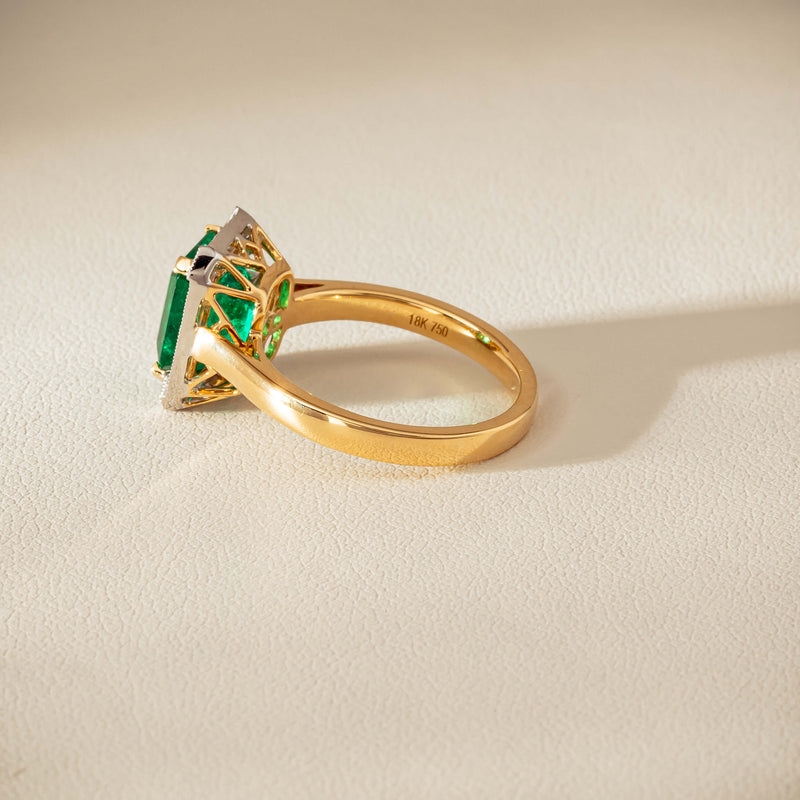 18ct Yellow Gold 2.67ct Emerald & Diamond Empire Ring - Ring - Walker & Hall