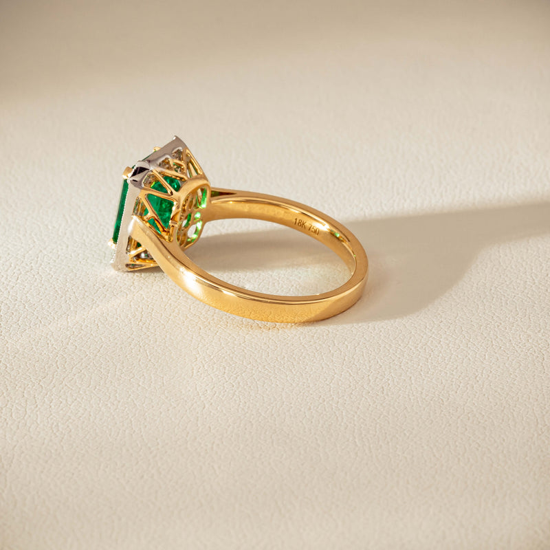 18ct Yellow Gold 2.67ct Emerald & Diamond Empire Ring - Ring - Walker & Hall