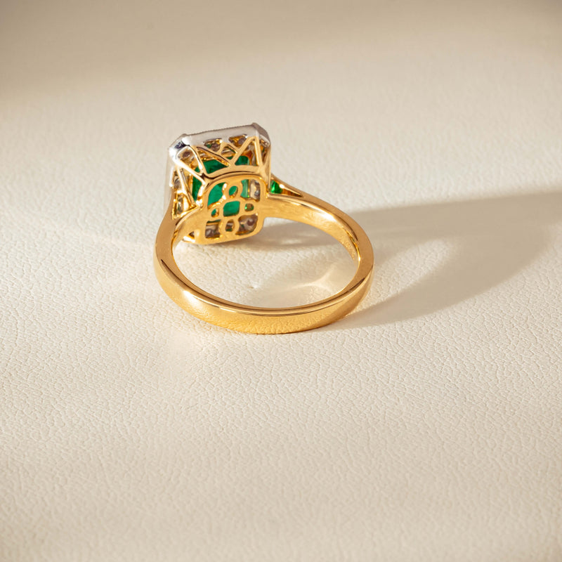 18ct Yellow Gold 2.67ct Emerald & Diamond Empire Ring - Ring - Walker & Hall