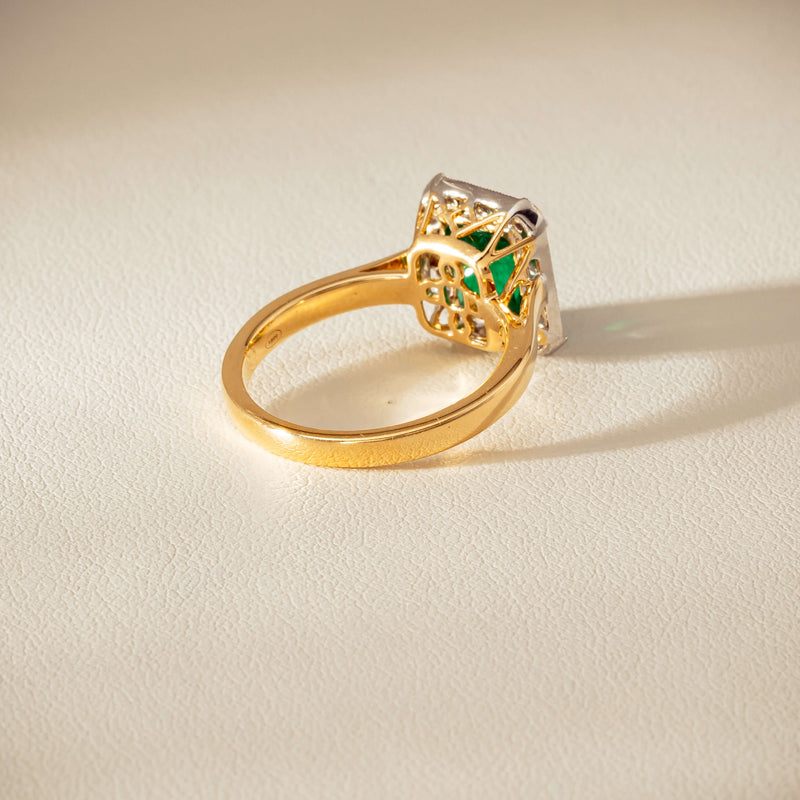 18ct Yellow Gold 2.67ct Emerald & Diamond Empire Ring - Ring - Walker & Hall