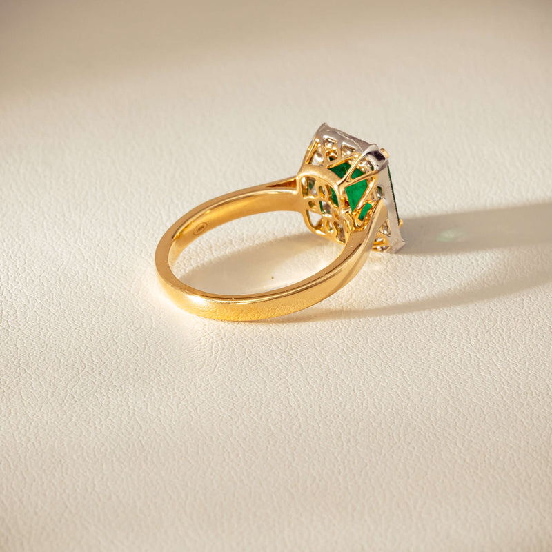 18ct Yellow Gold 2.67ct Emerald & Diamond Empire Ring - Ring - Walker & Hall