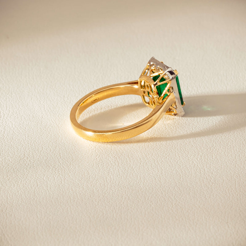 18ct Yellow Gold 2.67ct Emerald & Diamond Empire Ring - Ring - Walker & Hall