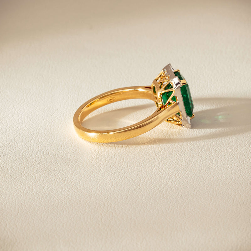 18ct Yellow Gold 2.67ct Emerald & Diamond Empire Ring - Ring - Walker & Hall
