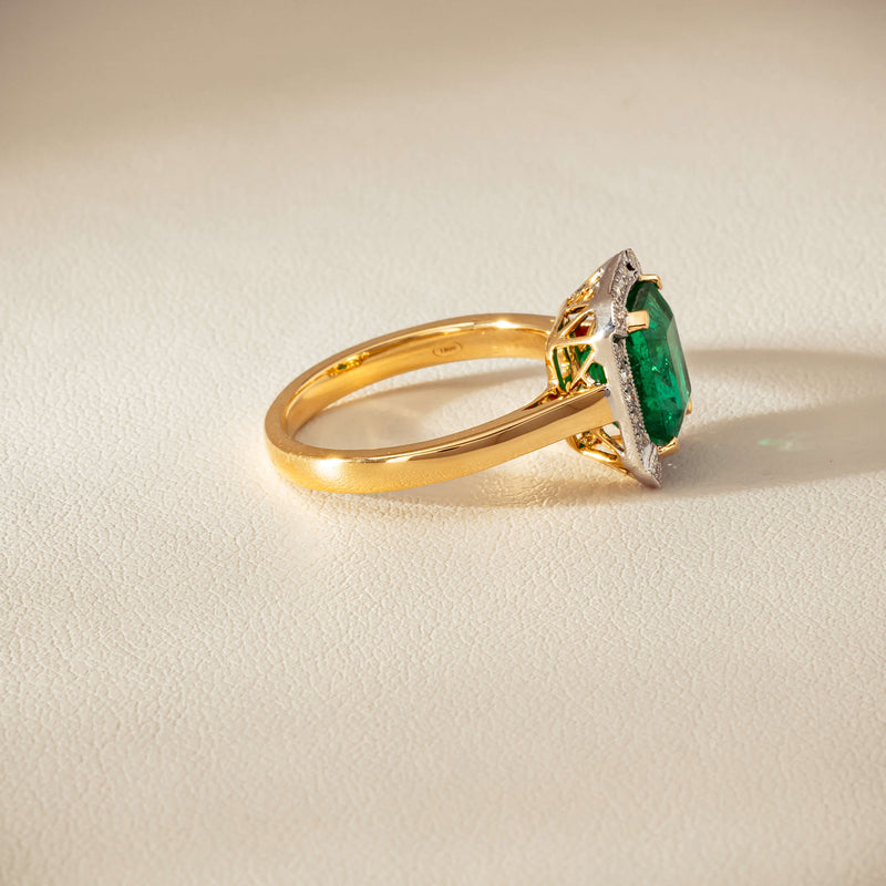 18ct Yellow Gold 2.67ct Emerald & Diamond Empire Ring - Ring - Walker & Hall