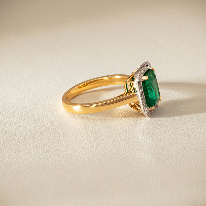 18ct Yellow Gold 2.67ct Emerald & Diamond Empire Ring - Ring - Walker & Hall