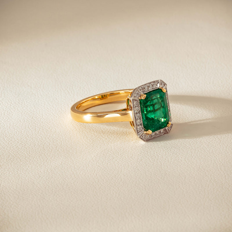 18ct Yellow Gold 2.67ct Emerald & Diamond Empire Ring - Ring - Walker & Hall
