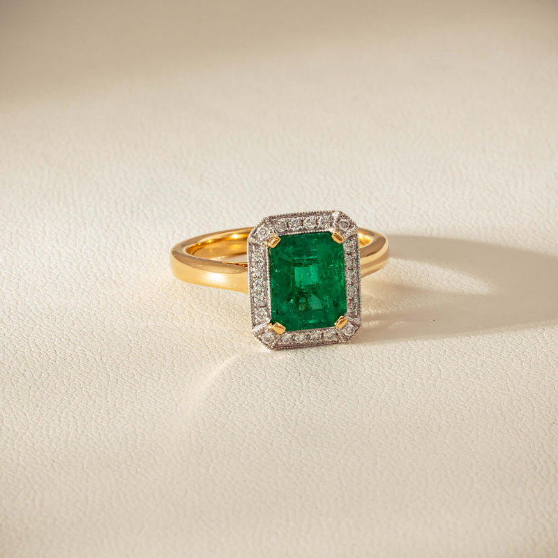 18ct Yellow Gold 2.67ct Emerald & Diamond Empire Ring - Ring - Walker & Hall