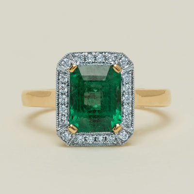 18ct Yellow Gold 2.67ct Emerald & Diamond Empire Ring - Ring - Walker & Hall