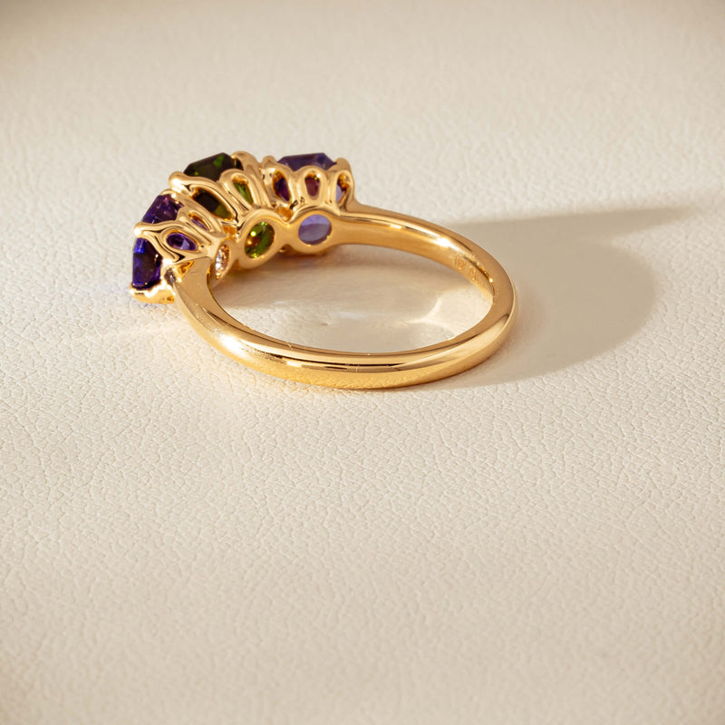 18ct Yellow Gold Tourmaline & Tanzanite Three Stone Octavia Ring - Ring - Walker & Hall