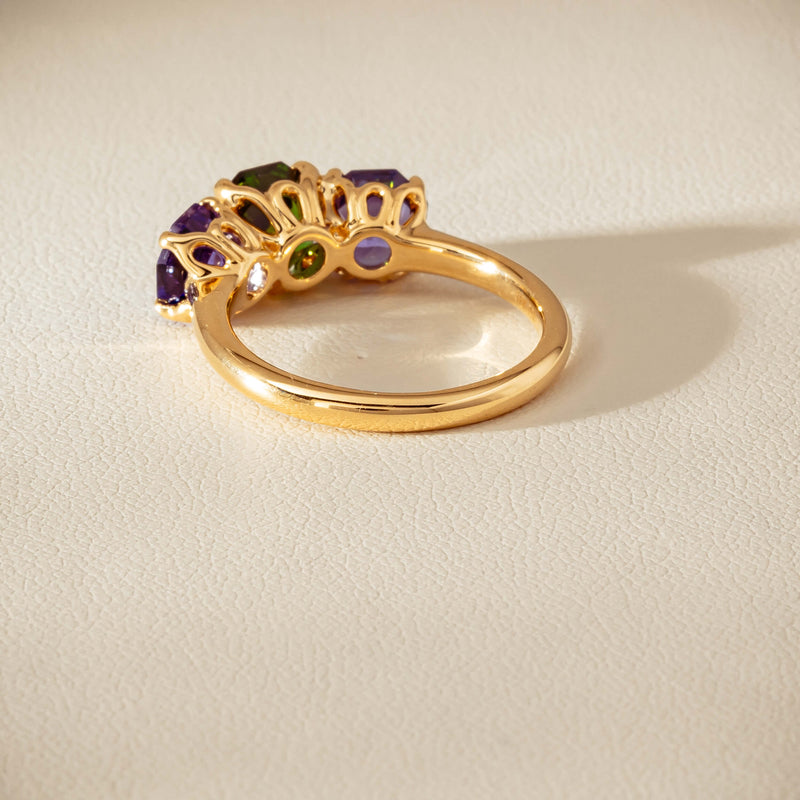 18ct Yellow Gold Tourmaline & Tanzanite Three Stone Octavia Ring - Ring - Walker & Hall