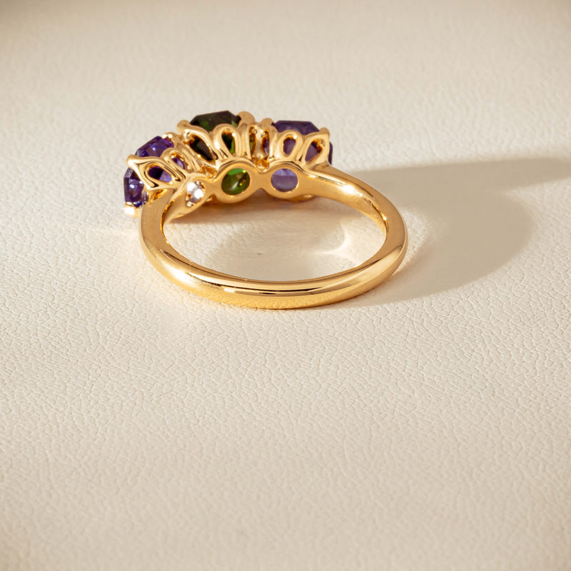 18ct Yellow Gold Tourmaline & Tanzanite Three Stone Octavia Ring - Ring - Walker & Hall