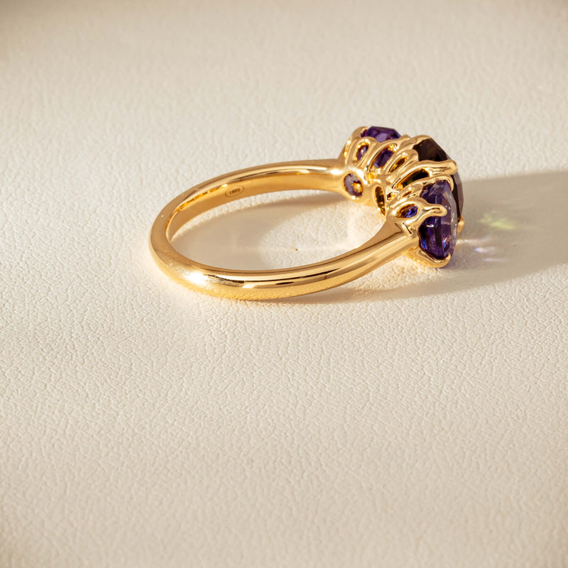 18ct Yellow Gold Tourmaline & Tanzanite Three Stone Octavia Ring - Ring - Walker & Hall