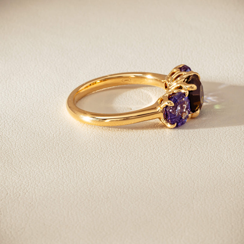 18ct Yellow Gold Tourmaline & Tanzanite Three Stone Octavia Ring - Ring - Walker & Hall