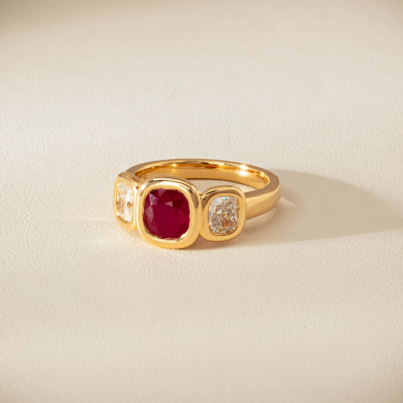 18ct Yellow Gold 1.52ct Ruby & Diamond Three-Stone Natalia Ring - Ring - Walker & Hall