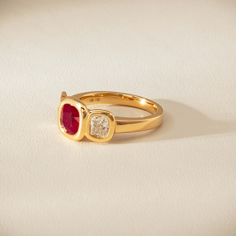 18ct Yellow Gold 1.52ct Ruby & Diamond Three-Stone Natalia Ring - Ring - Walker & Hall