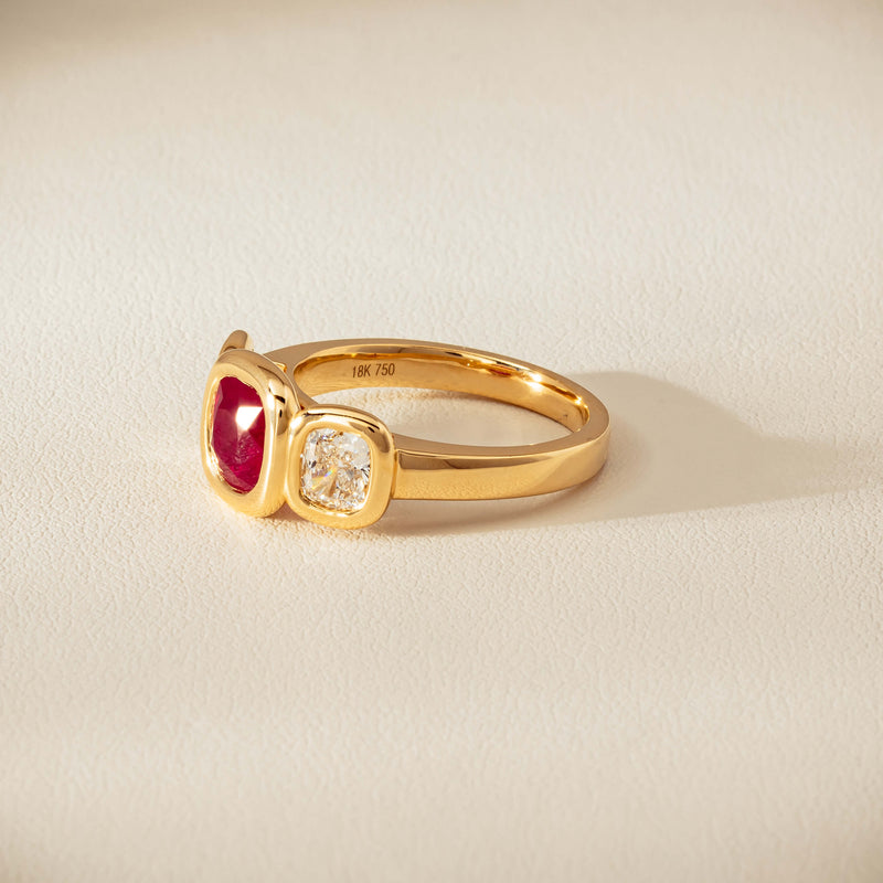18ct Yellow Gold 1.52ct Ruby & Diamond Three-Stone Natalia Ring - Ring - Walker & Hall