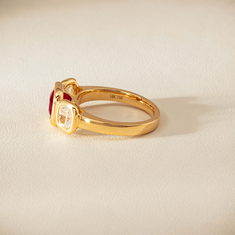 18ct Yellow Gold 1.52ct Ruby & Diamond Three-Stone Natalia Ring - Ring - Walker & Hall