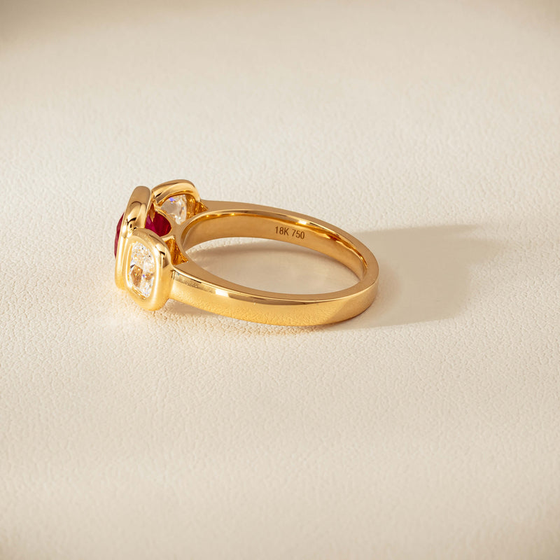 18ct Yellow Gold 1.52ct Ruby & Diamond Three-Stone Natalia Ring - Ring - Walker & Hall