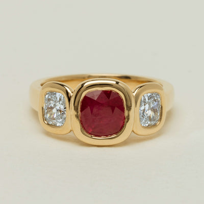 18ct Yellow Gold 1.52ct Ruby & Diamond Three-Stone Natalia Ring - Ring - Walker & Hall