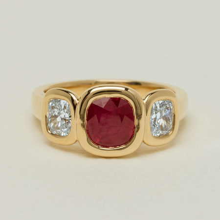 18ct Yellow Gold 1.52ct Ruby & Diamond Three-Stone Natalia Ring - Ring - Walker & Hall