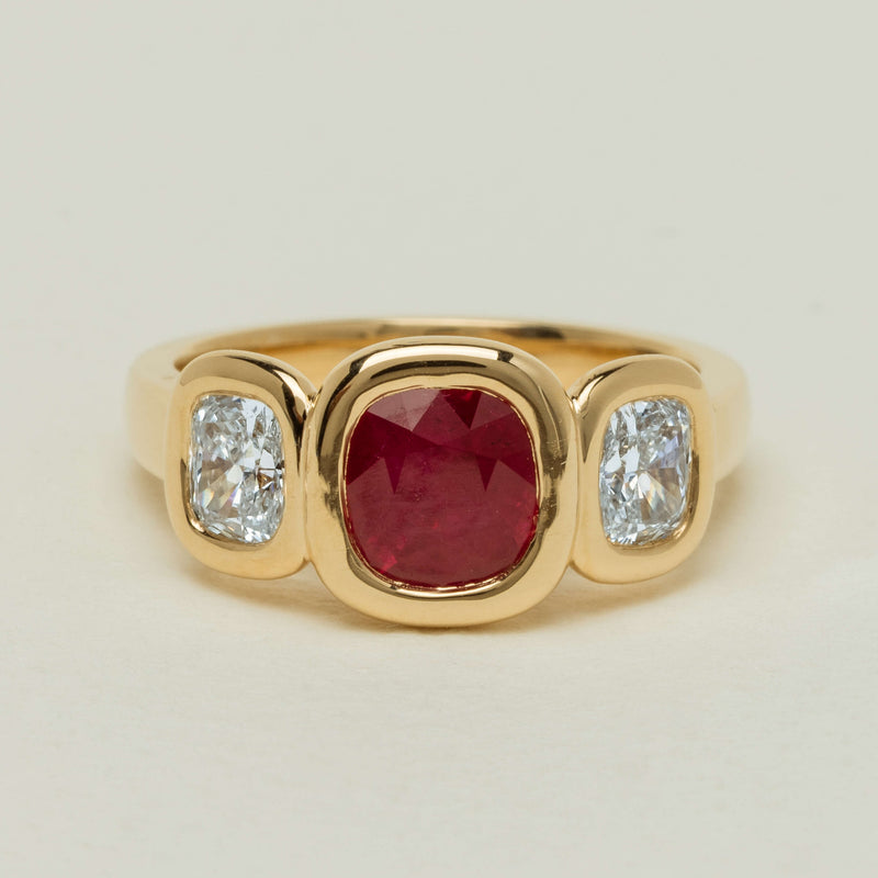 18ct Yellow Gold 1.52ct Ruby & Diamond Three-Stone Natalia Ring - Ring - Walker & Hall