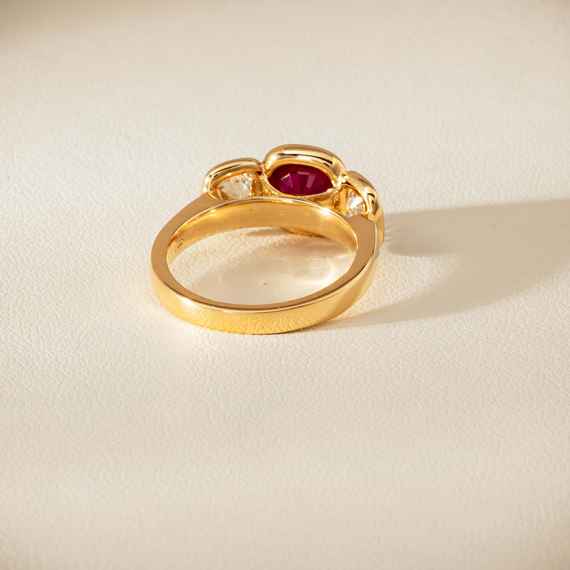 18ct Yellow Gold 1.52ct Ruby & Diamond Three-Stone Natalia Ring - Ring - Walker & Hall