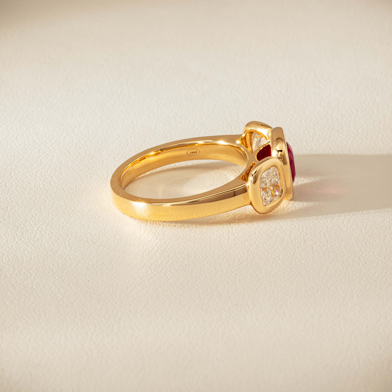 18ct Yellow Gold 1.52ct Ruby & Diamond Three-Stone Natalia Ring - Ring - Walker & Hall