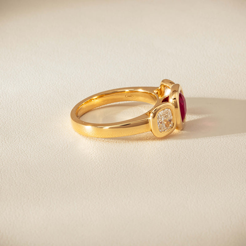 18ct Yellow Gold 1.52ct Ruby & Diamond Three-Stone Natalia Ring - Ring - Walker & Hall