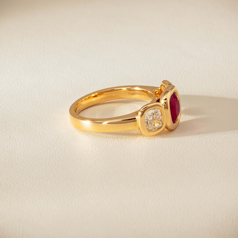 18ct Yellow Gold 1.52ct Ruby & Diamond Three-Stone Natalia Ring - Ring - Walker & Hall