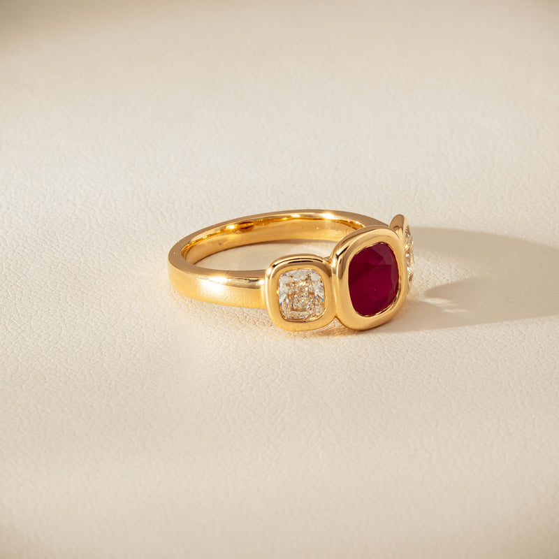 18ct Yellow Gold 1.52ct Ruby & Diamond Three-Stone Natalia Ring - Ring - Walker & Hall