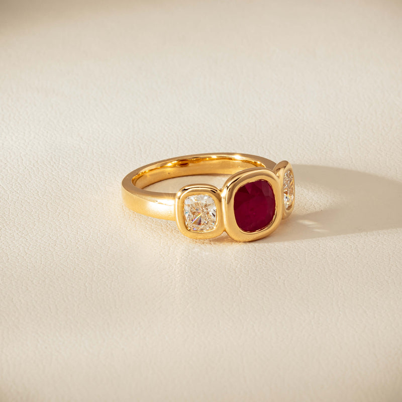 18ct Yellow Gold 1.52ct Ruby & Diamond Three-Stone Natalia Ring - Ring - Walker & Hall